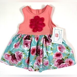 NWT MARMELLATA Girls Floral Dress 12M Coral Aqua Rose Cottagecore Garden NEW